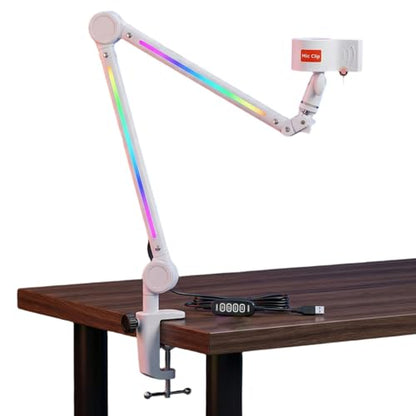 Asixxsix Microphone Boom Arm, Metal Adjustable Rotatable RGB Mic Stand with 3/8 to 5/8 inch Screw Adapter Desk Mount Clamp 2.2lbs Capaicty Heavy Duty for Gaming Streaming Podcast