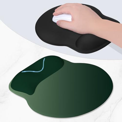 ITNRSIIET Ergonomic Mouse Pad with Wider Memory Foam Wrist Rest +17% - Curved Cushion Reduces Pressure 20%, Pain Relief, Non-Slip, Smooth, Cute Colors, 9.85 x 9 in, Deep Green Gradient - color: Deep Green Gradient