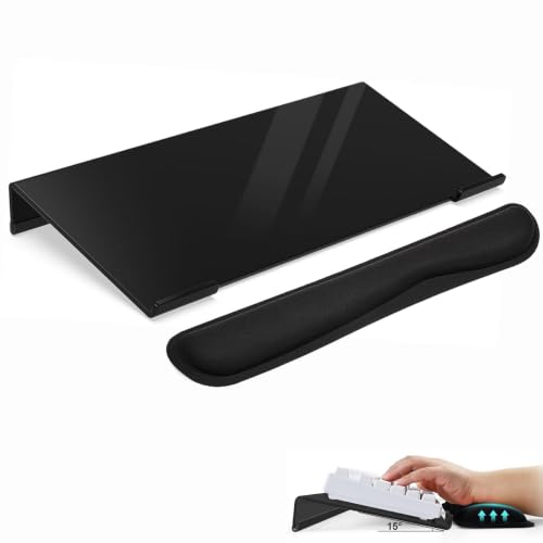 Keyboard Stand for Desk, 17 Inch Clear Ergonomic Keyboard Riser with Wrist Rest, Anti-Slip Silicone Strips, Sturdy Computer Keyboard Lift for Office Home Gaming Typing （Black） - color: Black, size: Wristband