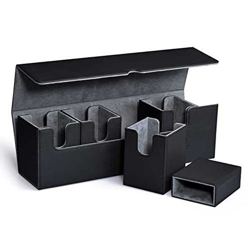 UAONO Card Deck Box with Dice Tray for MTG, 5 in 1 Card Deck Case Holds 800+ Unsleeved Cards, Strong Magnet Organizer Compatible with Yugioh TCG Sports Cards (Black) - color: A1-Black, size: 5 IN 1