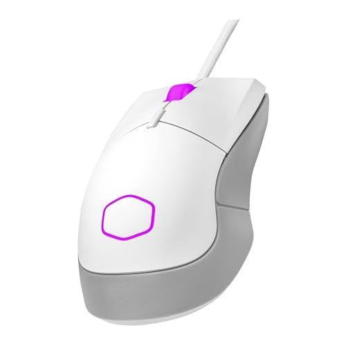 Cooler Master MM310 Wire Gaming Mouse White, Adjustable 12,000 DPI, Palm|Claw Grip, PixArt Optical Sensor, Ultraweave Cable, PTFE Feet, RGB Lighting (MM-310-WWOL1) | Pixart PAW3327 Sensor Up to 12, Ultraweave USB-C Cable, Ptfe Feet, Rgb Lighting, 50 G - s