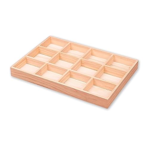 The Display Guys - Stackable Jewelry Tray and Organizer - for Drawers, Dressers, Store Display (12 Compartments, Natural Wood) - color: Wood Natural, size: 12 Compartments