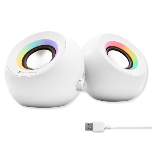 X9 Performance White Computer Speakers with RGB Lighting, Bluetooth, USB, and AUX - Triple Mode Connection, Dual 2.25" Drivers for Work and Play, Bluetooth Desktop Speakers for PC, Monitor - White - color: White