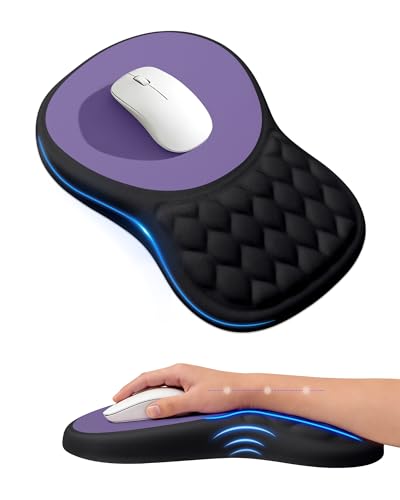 Ergonomic Mouse Pad with Wrist Rest, Slope Design Memory Foam Support, Smooth Lycra Surface, Non-Slip PU Base, Comfortable Mouse Mat for Office, Home, Computer Desk (Black&Purple) - color: Black&Purple