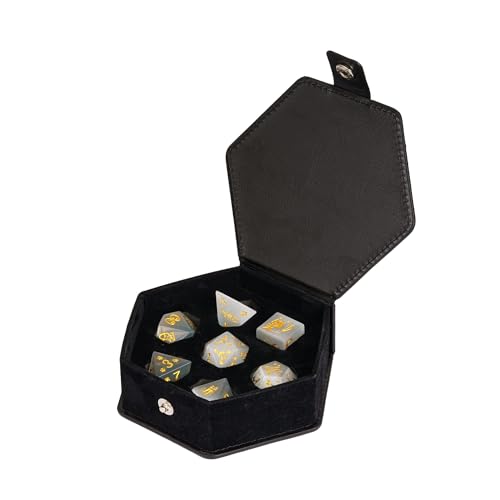 UDIXI Gemstone Dice Set White Cat's Eye Stone DND Dice for Tabletop Games | Natural Stone, Premium Gift Box, DM Gift, for Dungeons and Dragons Role Playing Games - color: White Cat's Eye（cat）