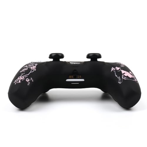 Cat Among Blossoming Branches Controller Skin Cover Compatible with PS5/Playstation 5 Controller, RALAN Protector Case Customised Thumb Grip - color: Cat Black Pink