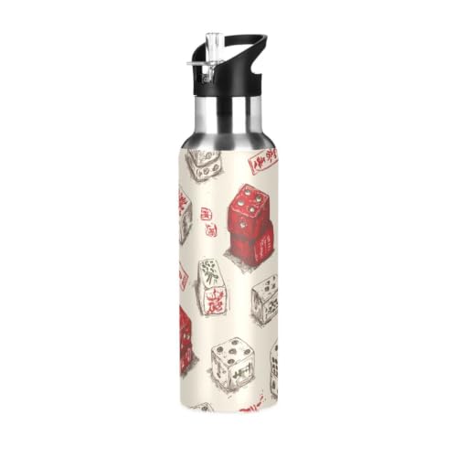 Dussdil Red Dice Pattern Water Bottle with Handle Straw Lid Vacuum Insulated Tumblers Stainless Steel Bottles Cup BPA Free 20 Oz - size: 20.3 Ounces