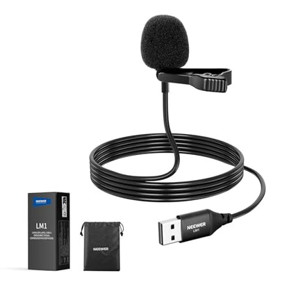 Neewer USB A Lapel Microphone, Plug & Play Mini Omnidirectional Clip On Lavalier Mic 2m Cable for USB 2.0 Mac Windows PC Laptop Computer YouTube Skype Podcast Gaming Vlog Video Conferencing, LM1 - style: 1 Pack w/USB A Plug