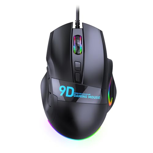 GOWENIC RGB Gaming Mouse, 9 Programmable Buttons 12000 DPI Ergonomic Design, with 7 Lighting Effects and 20 Onboard Macro Profiles, for PC Gaming