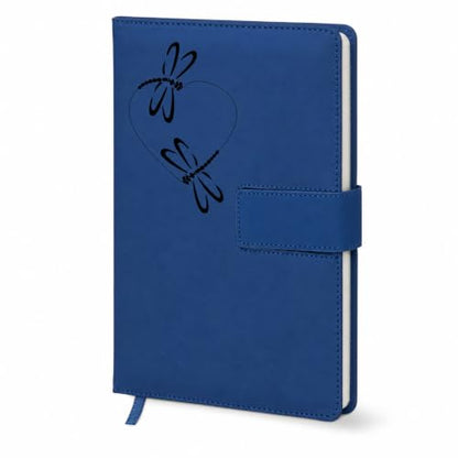 The Amazing Office Dragonfly Heart Refillable Journal, Blue Faux Leather, 200 Lined Pages, 5.75x8.5 Inch Notebook with Magnetic Clasp and Pen Holder, Writing Diary for Women and Men - color: Dragonfly-Heart Blue
