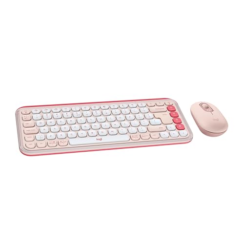 Logitech POP ICON Combo, Wireless Bluetooth Keyboard and Mouse, Comfortable Typing, programmable Keys and Buttons, Quiet clicks, Easy-Switch up to 3 Devices - Rose - color: Rose, style: Combo