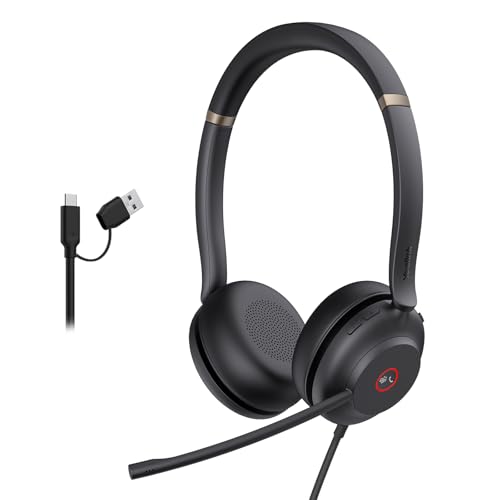 Yealink UH37 USB Headset with Noise Cancelling Microphone,Wired Headset for PC Laptop,Teams Certified,USB-A/C Cable,Works with Zoom and Other Leading UC Platforms - color: Black,Stereo, style: Teams Certified