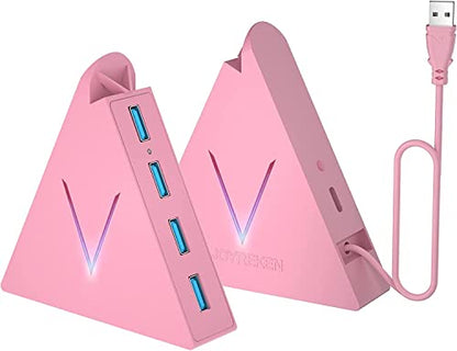 4-Port USB 3.0 Hub, FlyingVHUB Vertical Data USB Hub with 2 ft Extended Cable, for Mac, PC, Xbox One, PS4, PS5, iMac, Surface Pro, XPS, Laptop, Desktop, Flash Drive, Mobile HDD(Pink) - color: Pink-A
