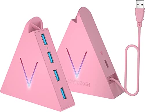4-Port USB 3.0 Hub, FlyingVHUB Vertical Data USB Hub with 2 ft Extended Cable, for Mac, PC, Xbox One, PS4, PS5, iMac, Surface Pro, XPS, Laptop, Desktop, Flash Drive, Mobile HDD(Pink) - color: Pink-A