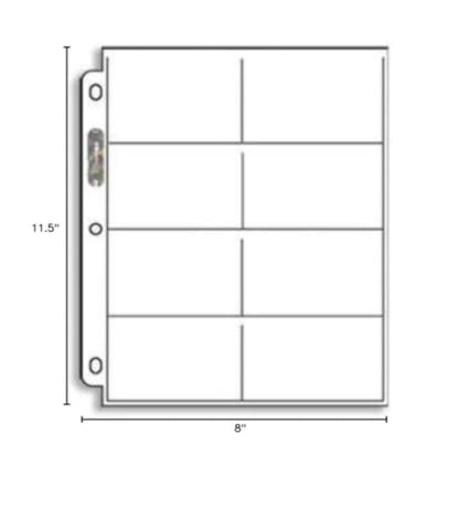 20 (Twenty) Single Ultra Pro 8-Pocket Pages - Eight Pockets Page (8 Top Load / Horizontal Slots)