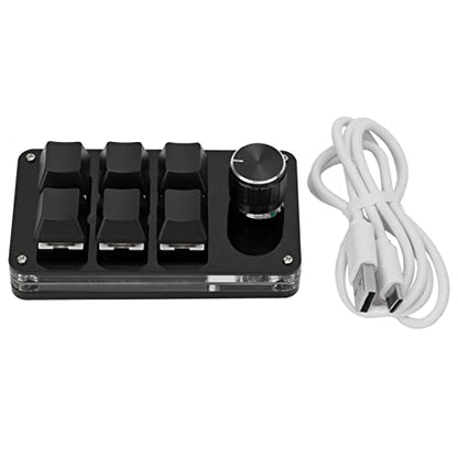 Acogedor One Handed Macro Mechanical Keyboard with Adjustment Knob, Portable Mini Mechanical Gaming Keypad, 6 Fully Programmable Keys (Black)