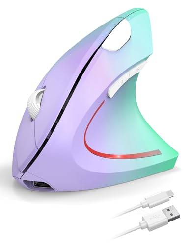TECKNET Wireless Ergonomic Mouse, Rechargeable Wireless Vertical Mouse | Rechargeable, 2.4GHz USB Receiver, Silent Click, 6 Adjustable DPI up to 4800, 6 Buttons for Laptop, PC, Green and Purple - color: Green and Purple