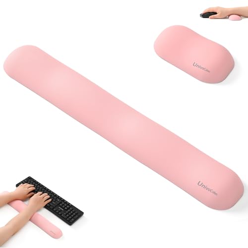 UnivoColors Design-Wave Set of Wrist Rest,Artificial Sheepskin+Memory Foam+Ergonomic+Anti-Slip Gel, Resilience Support During Work and Gaming,Keyboard Accessory,Pink - color: Kw_pink, style: Keyboard Wrist Rest & Wrist Rest Suit