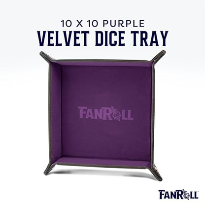 FanRoll Fold Up Velvet Dice Tray w/PU Leather Backing: Purple, Role Playing Game Dice Accessories for Dungeons and Dragons - color: Purple