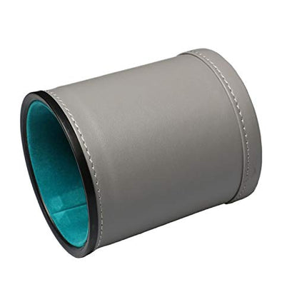 Leatherette Dice Cup Set Felt Lined with 16mm Dot Dices Shaker for Yahtzee Bar Party Dice Games - Grey - color: Lakeblue