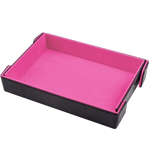 SIQUK Magnetic Folding Dice Tray Rectangle Dice Rolling Tray PU Leather Trays Foldable Holder Rolling Mat Storage Box for D&D RPG Games, Pink - color: Pink