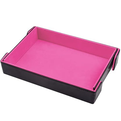 SIQUK Magnetic Folding Dice Tray Rectangle Dice Rolling Tray PU Leather Trays Foldable Holder Rolling Mat Storage Box for D&D RPG Games, Pink - color: Pink