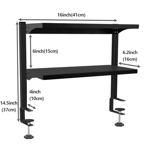 Clamp On Desk Shelf, Above or Under Office Desktop Shelves,Desk Attachment Shelf,Clip On Table Extension, Desk Extender Organizer Shelving for Gaming Organization Accessories