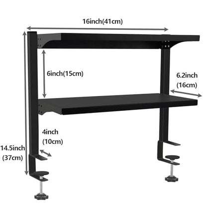 Clamp On Desk Shelf, Above or Under Office Desktop Shelves,Desk Attachment Shelf,Clip On Table Extension, Desk Extender Organizer Shelving for Gaming Organization Accessories