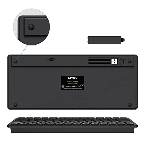 Arteck 2.4G Wireless Keyboard Ultra Slim and Compact Keyboard with Media Hotkeys for Computer Desktop PC Laptop Surface Smart TV and Windows 11/10/8/7, Black - color: Black