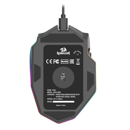 Redragon M813 Wired RGB Gaming Mouse with 4D Dual Mode Scroll Wheel, Optical Ergonomic Gamer Mouse with Max 16,000DPI, High Precision Sensor 3333, 7 Macro Buttons, Software Supported