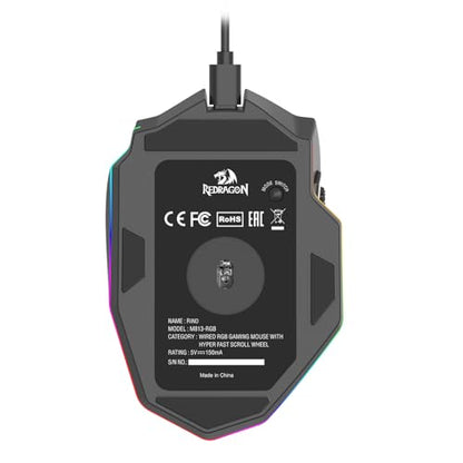 Redragon M813 Wired RGB Gaming Mouse with 4D Dual Mode Scroll Wheel, Optical Ergonomic Gamer Mouse with Max 16,000DPI, High Precision Sensor 3333, 7 Macro Buttons, Software Supported