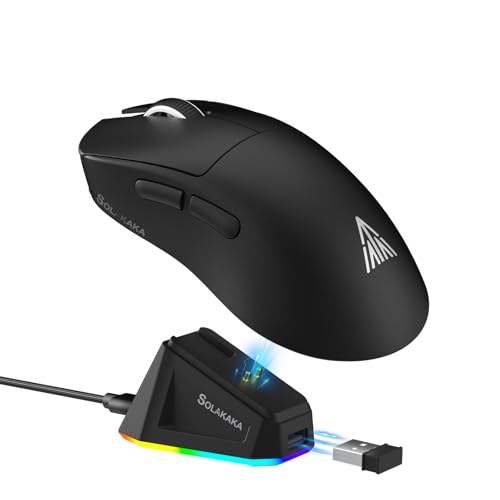 SOLAKAKA SM822 Wireless Gaming Mouse with Charging Dock, Tri-Mode Wireless Mouse, PAW3311 Optical Sensor, Up to 24,000DPI, 62g Lightweight Mouse with 5 programmable Buttons, for PC, Laptop (Black) - color: Black