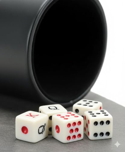 Black Leatherette Deluxe Dice Cup With Storage Compartment for Included Poker Dice Set
