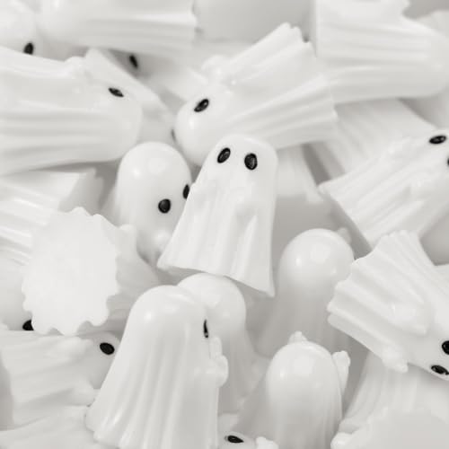 Weysat 100 Pcs Mini Halloween Ghost Figurines Miniature Resin Spooky Cute Finger Ghost Tiny Halloween Miniatures for Spooky Tiered Tray Decor Vase Filler Home Tabletop Shelf Centerpieces Party Favors - style: Ghost