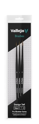 Vallejo - Pro Modeler Desing Set | Hobby Brush Kit | Flagged Synthetic Bristles | Sizes 0, 1, and 2 | Lightweight and Ergonomic Wooden Handles | Ideal for Acrylic Detail Work - style: Pro Modeler Desing Set