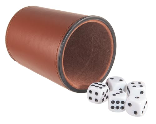 Leather Dice Cup, Quite Felt-Lined Interior, 6 Shaker Cups and 30 Dot Dices, one Carry Bag (Brown) - color: Brown