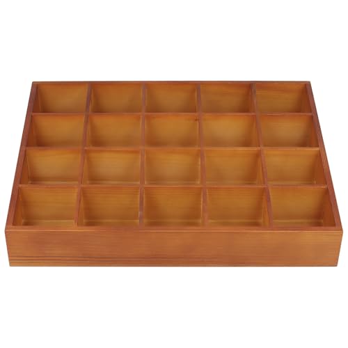FUNSUEI 3 PCS Multi Compartment Wooden Tray, Grid Display Wood Serving Tray with 20 Sections, Wood Drawer Organizer Divided Snack Storage Box for Jewelry, Card Sorting, 14x11x2 Inch Brown - size: 3 PCS 20 Sections