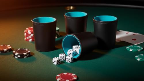 Leather Dice Cup, Quite Felt-Lined Interior, 6 Shaker Cups and 30 Dot Dices, one Carry Bag (Black and Lake Blue) - color: Black and Lake Blue