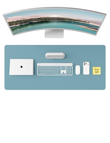YSAGi Leather Desk Pad Protector, Office Desk Mat, Large Mouse Pad, Non-Slip PU Leather Desk Blotter, Laptop Desk Pad, Waterproof Desk Writing Pad for Office and Home (Aquamarine, 47" x 17") - color: Aquamarine, size: 47" x 17"