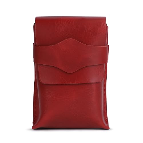 Red Leather Playing Card Case 1 Deck - Handmade Full-Grain Leather Playing Cards Storage Box - Game Playing Card Box Case Fits Poker & Bridge Size Cards, Game Card Playingcard Holder Case - color: Red