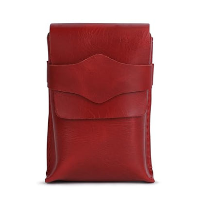 Red Leather Playing Card Case 1 Deck - Handmade Full-Grain Leather Playing Cards Storage Box - Game Playing Card Box Case Fits Poker & Bridge Size Cards, Game Card Playingcard Holder Case - color: Red