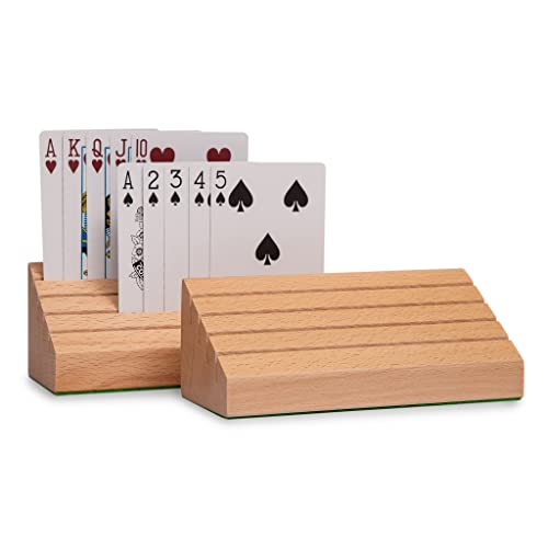 Black long Di fang Standard Size Solid Beech Playing Card Holder-2 Piece Set-Card Storage