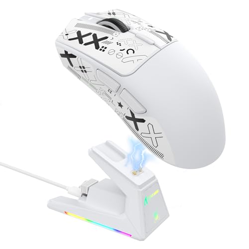 ATTACK SHARK X1 Ultralight Tri Mode Wireless 40000 DPI Gaming Mouse-White | Magnetic RGB Charging Dock,Anti Slip Grip Tape,PixArt PAW3395 Pro Optical Sensor,BT/2.4Ghz/Wired,Driver for PC Win Mac Gamer - color: White+Grip Tape