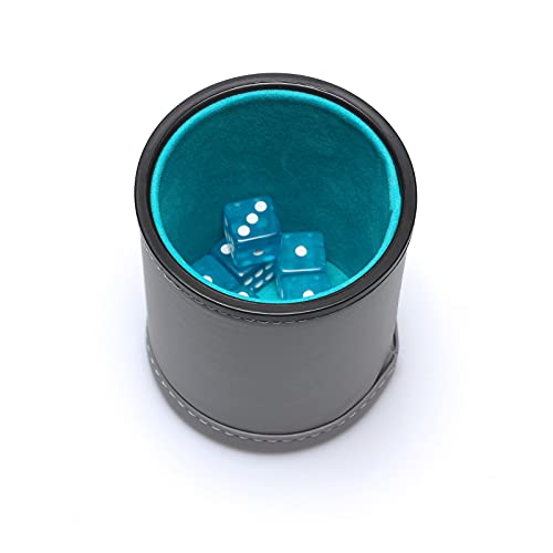 Leatherette Dice Cup Set Lake Blue Velvet Interior Quiet in Shaking with 6 Matching Translucent Dot Dice for Liars Dice Farkle Yahtzee Board Games, 1 Pack - color: Lakeblue#b
