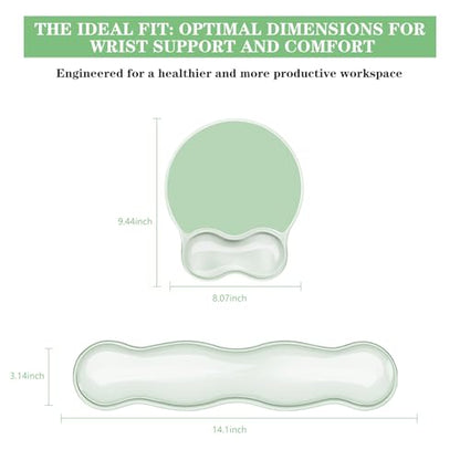 Wrist Rest for Keyboard- Ergonomic Gel Keyboard Wrist Rest and Mouse Pad Set, Non-Slip PU Base for Office, Laptop & Gaming - Green - color: Clear Green Set