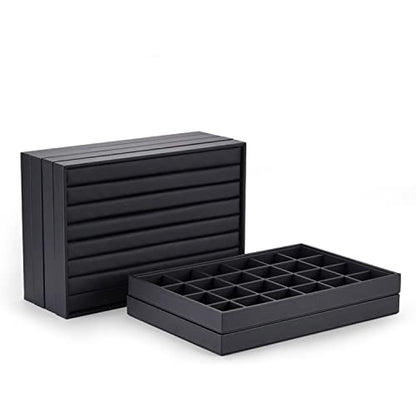 Oirlv Black Leather Jewelry Tray 24-Grid | 13.78"X9.45"X1.18" Tray with 24 Grid Inserts, Soft Velvet Lining, Perfect for Pendants and Earrings, Stackable Design - style: P01703