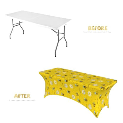 Famame Cute Cartoon Bee Honeycomb Rectangular Fitted Tablecloth- 6Ft Stretch Spandex Table Covers Patio Design Tablecloths for Wedding Banquet Party (72Lx30Wx30H) - color: Bee Honeycomb, size: 3" x 1" (Rectangular)