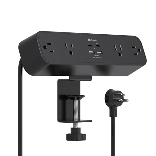 Mifaso PD30W Desk Clamp Power Strip, Surge Protector, Fast Charging Station | 4 Outlets, 4USB (2USBC), Desk Organizer Gaming Accessories Office Essentials, 5FT Cord, Fits 1.96" Tabletop Edge Shelf, Black - color: Black, size: PD30W