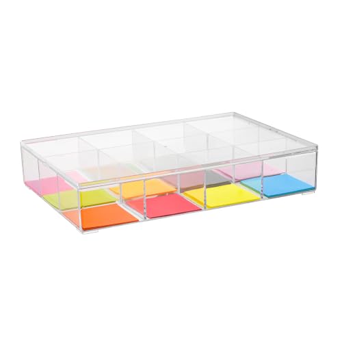 Fixed 12 Grids Clear Plastic Desk Drawer Organizer Sorting Tray with Detached Lid, Transparent Storage Divider Box Case for Makeup, Jewelry, Bead, Card, DIY Accessories, Craft&Office Supplies - size: Fixed 12 Grids