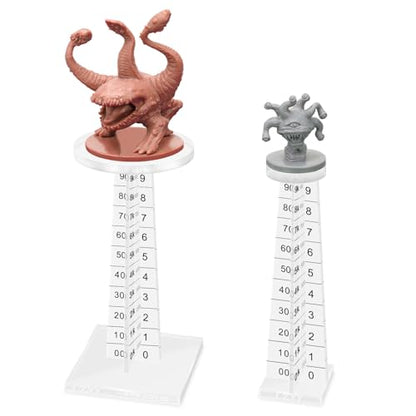CZYY DND Flying Miniature Flight Stands, Set of 2 Acrylic Combat Risers | Small 1 in & Large 2 in Platforms, Tracks 0-9999 ft Altitude, Side Notches for Height Tracking, For Aerial RPG Combat Scenes
